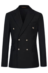 Black Double Breasted Peaked Lapel Business Suit